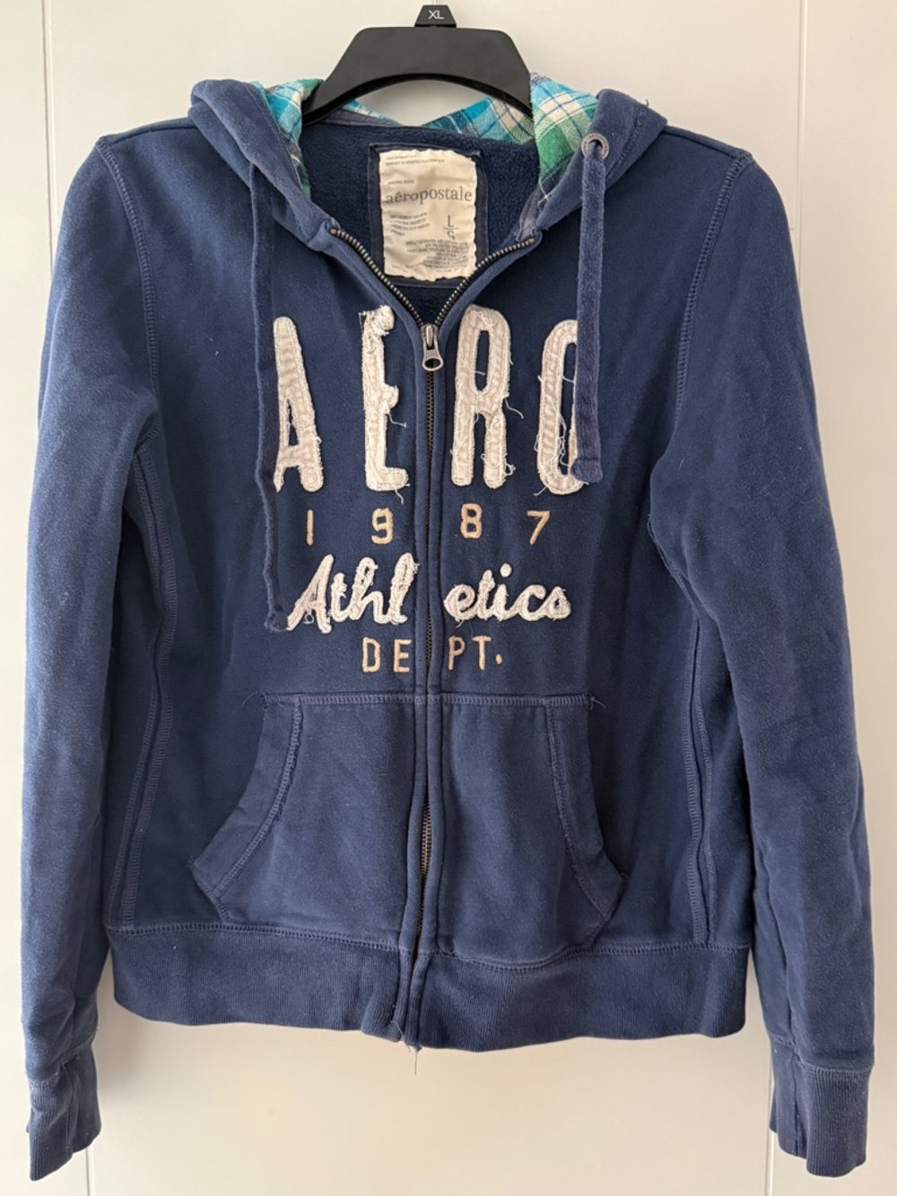 Aeropostale Navy & Plaid-Lined Hooded Zip Sweatshirt - Kids